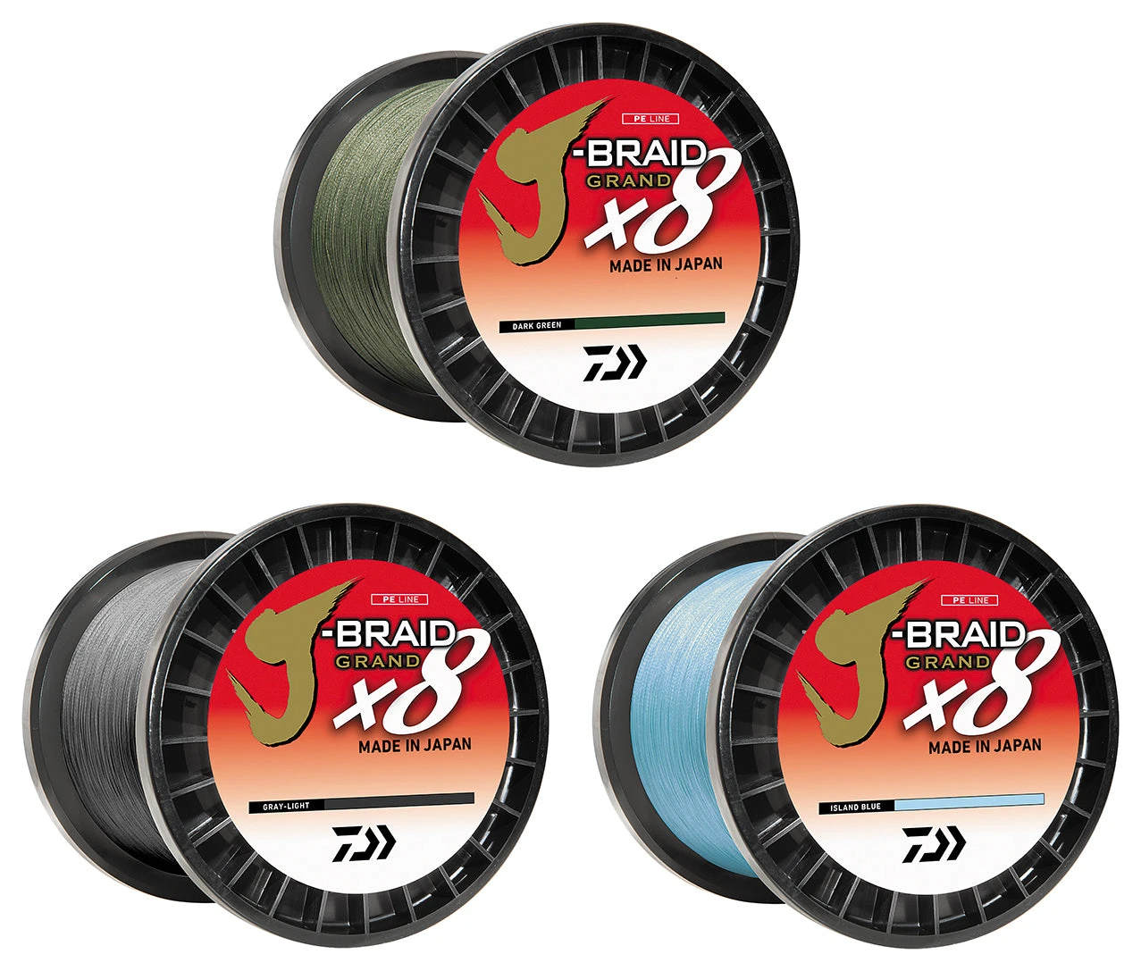 Daiwa J-Braid Grand X8 Braided Line 3,000 Yard Bulk Spools 3 Daiwa J-Braid Grand X8 Braided Line 3,000 Yard Bulk Spools