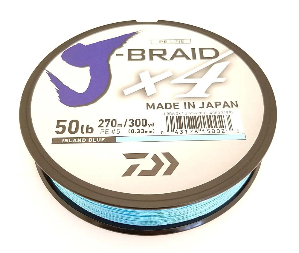 Daiwa J-Braid X4 Braided Line 300 Yards Island Blue 3 Daiwa J-Braid X4 Braided Line 300 Yards Island Blue